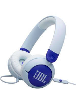 JBL Jr 320 Kids Wired On-Ear Headphones, Safe Sound (<85dB), Built-In Mic, Sof Padded Headband, Comfortable Ear Cushion, Compact and Foldable Design, Single-Side Flat Cable - JBLJR320BLU Blue